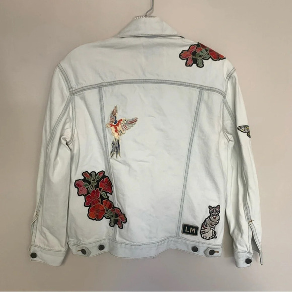 Little Moon Aritzia Dianthus White Denim Patch Decal Jacket L - Picture 10 of 16